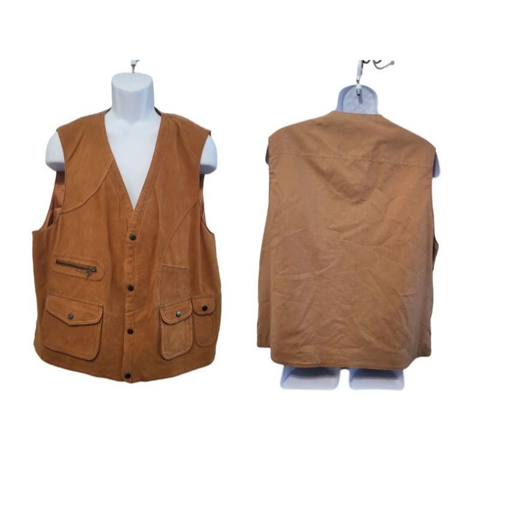 Orvis Leather Suede Outdoor Vest Tan Size Large